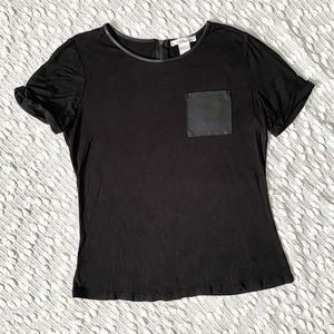 (❤️3/$30) Black Shirt with Vegan Leather Pocket Accent